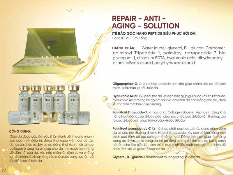 Tế bào gốc Nano Peptide cải thiện da Isamen Repair – Anti – Aging – Solution